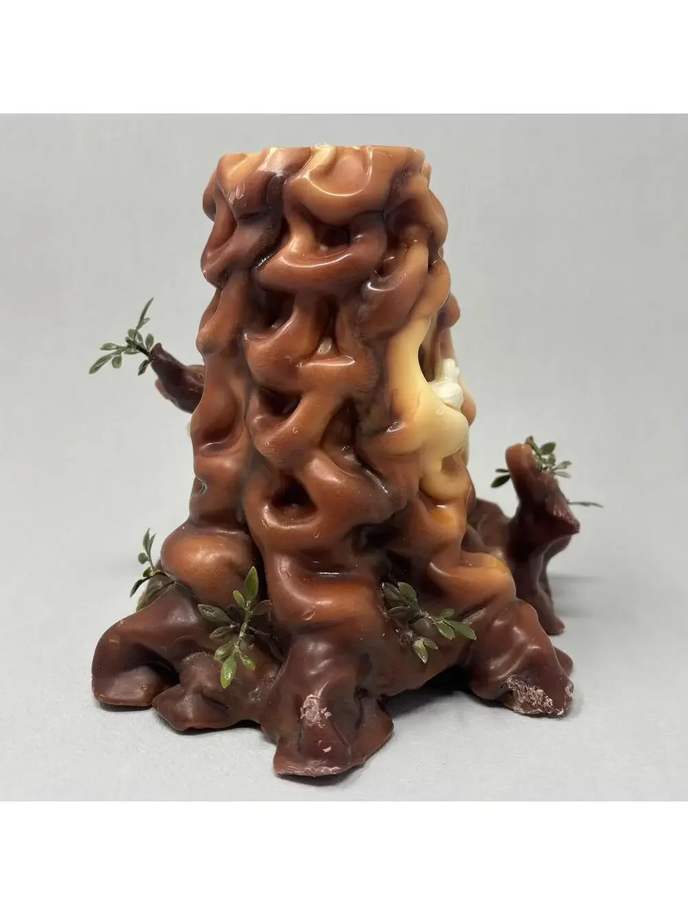 VTG Trunk Stump Candle MCM 70's Molded Wax Tree Middle Earth Woodland Doves 6.5